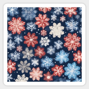 Blue and Red Chiyogami Snowflakes Winter Pattern Sticker